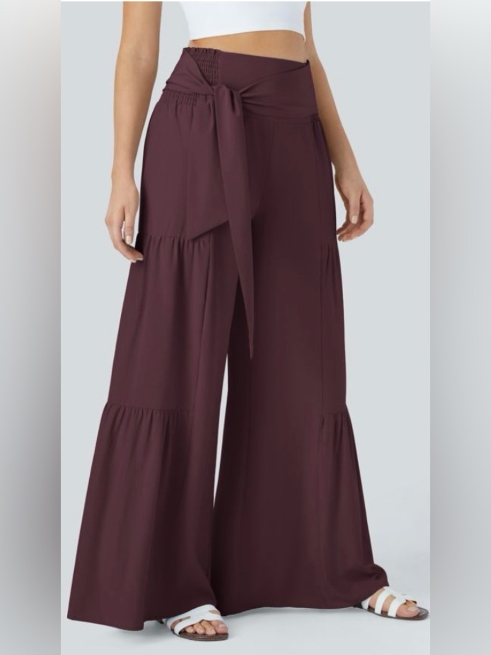 LARGE. HALARA BREEZEFUL HIGH WAISTED SHIRRED TIE WIDE LEG PANTS